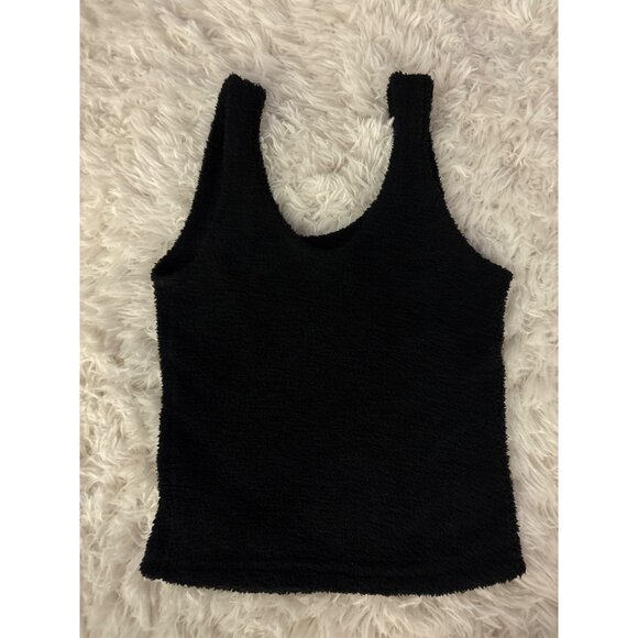 Victorias Secret Pink Fuzzy Black Sleepwear Tank Top  Soft Terry Feel XS - Picture 13 of 15